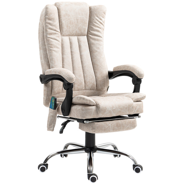 Kontorstol med massagefunktion, ergonomisk skrivebordsstol med lænefunktion, varmefunktion, sidelomme, cremehvid