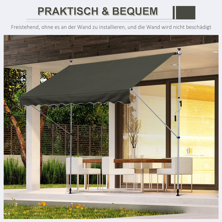 Klemmemarkise med håndsving, højdejusterbar, leddelt armmarkise, smudsafvisende, vejrbestandig, balkonmarkise 150 cm bred, terrassemarkise til terrasse, balkon, veranda, grå
