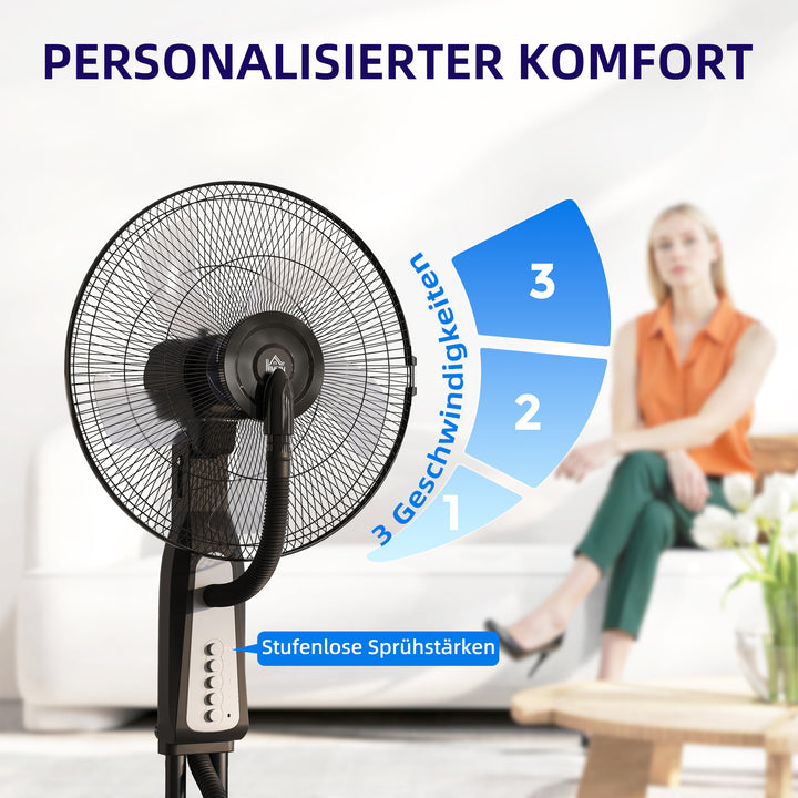 Ventilator med dugfunktion, 3-liters tank, 75 grader roterbar, 3 hastigheder, mobil, 125 cm, sort