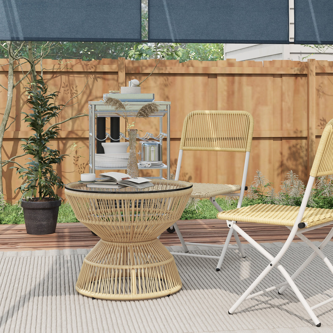 Udendørs sidebord, havebord, rattan sidebord, glasplade, PE-rattan, 60 cm x 60 cm x 50 cm, naturlig