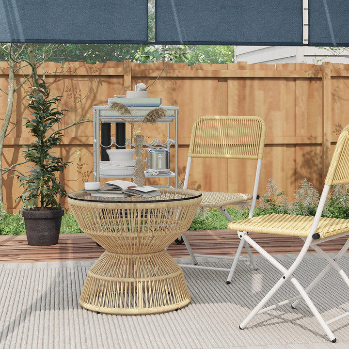Udendørs sidebord, havebord, rattan sidebord, glasplade, PE-rattan, 60 cm x 60 cm x 50 cm, naturlig