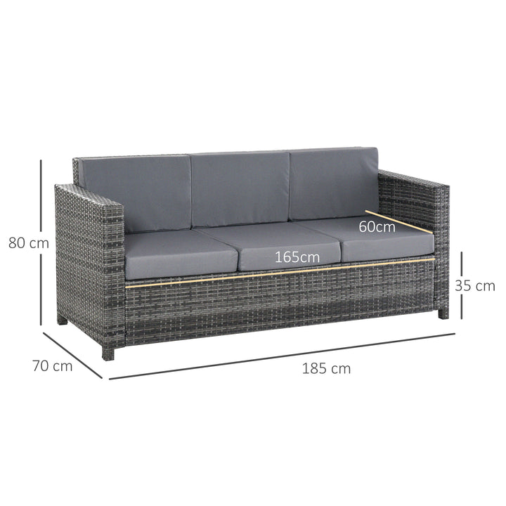 Polyrattansofa med hynder, 3-personers haveloungesofa, metal, polyester, grå, 185 x 70 x 80 cm