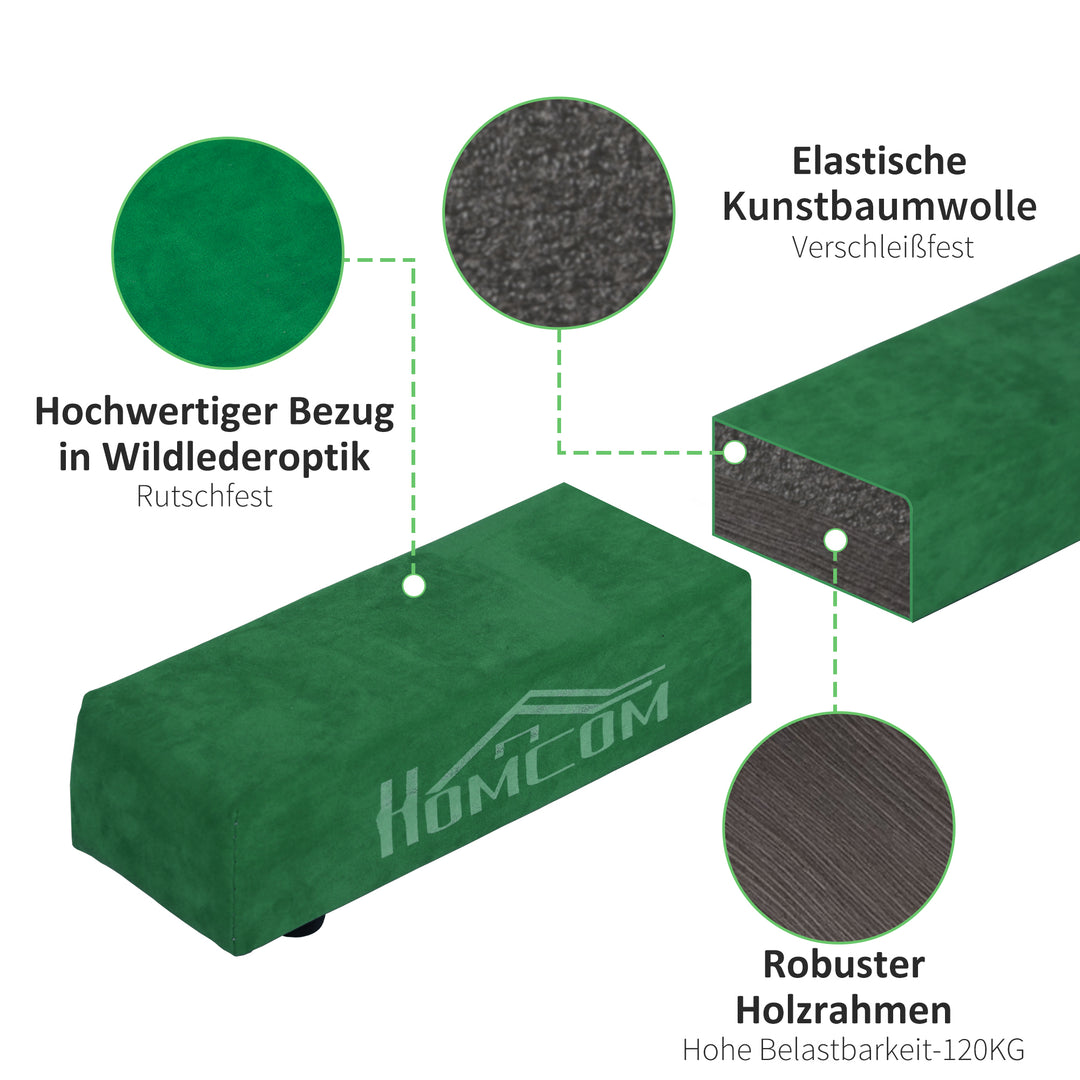 Sammenklappelig balancebom, skridsikker, ruskindsbetræk, robust træ, 210 x 10 x 6,5 cm, blå