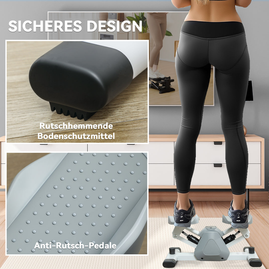 Mini stepper, stepmaskine til træning og fitnessøvelser, med lcd-skærm og skridsikre pedaler, grå