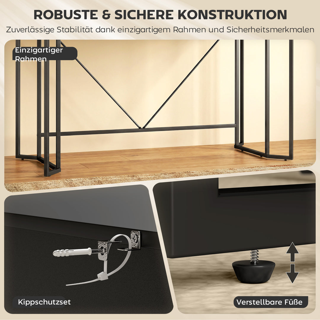 Lille computerbord med 2 skuffer, skrivebord med stor arbejdsflade 120 x 60 x 77 cm Sort