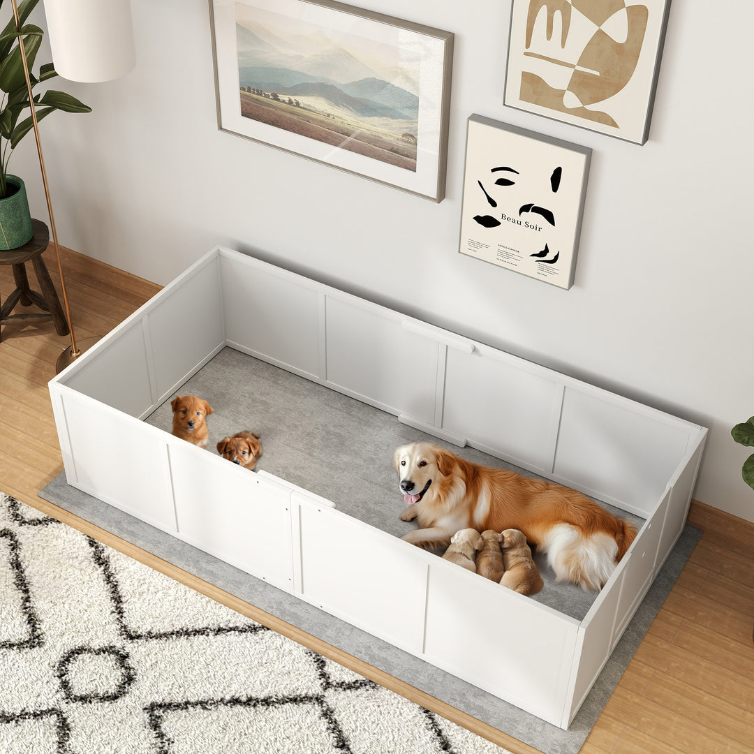 Hundebakke til hunde og hvalpe med justerbare indgange til store og små hunde, 196 x 96 x 48 cm, hvid