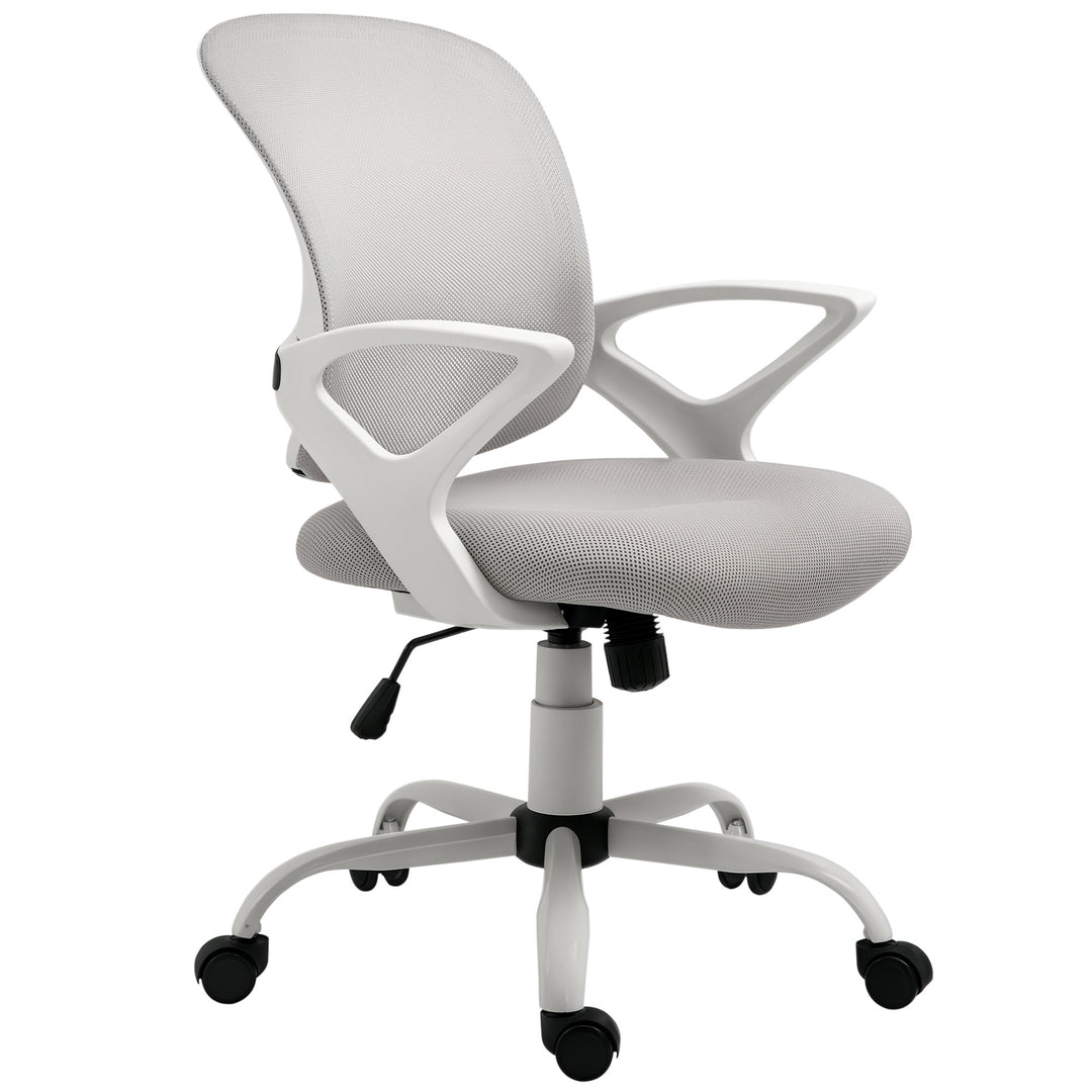 Kontorstol, skrivebordsstol med hjul, ergonomisk, højdejusterbar, grå