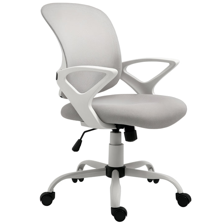 Kontorstol, skrivebordsstol med hjul, ergonomisk, højdejusterbar, grå
