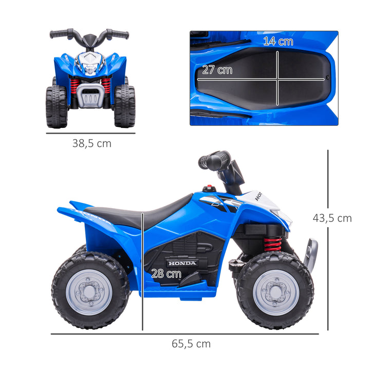 Elektrisk børne-atv, led-lys, horn, brede dæk, komfortabelt sæde, skridsikre greb, blå