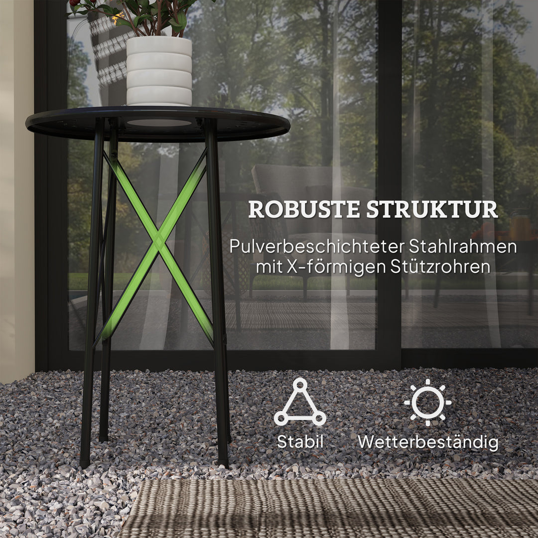Havebord, rundt terrassebord med blomstermønster, stål, bistrobord til indendørs og udendørs brug, sort