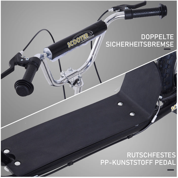 Børneløbehjul 16/12 tommer løbehjul kickscooter med bremser city scooter kickboard børneløbehjul til 5+ år børn sort 135 x 58 x 92-100 cm