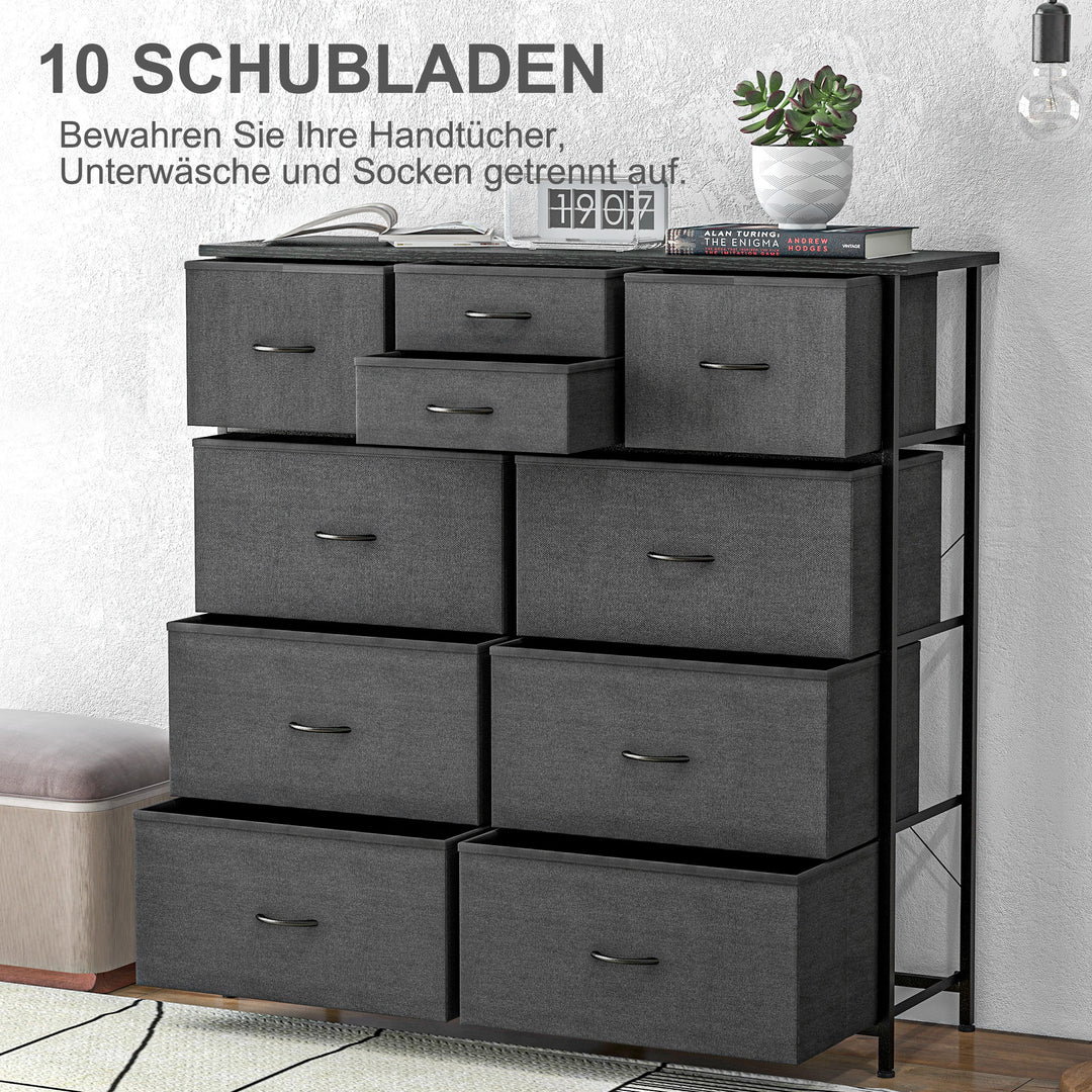 Kommode, skænk med stofskuffer, 10 rum, metalstel, 100x30x100cm, sort