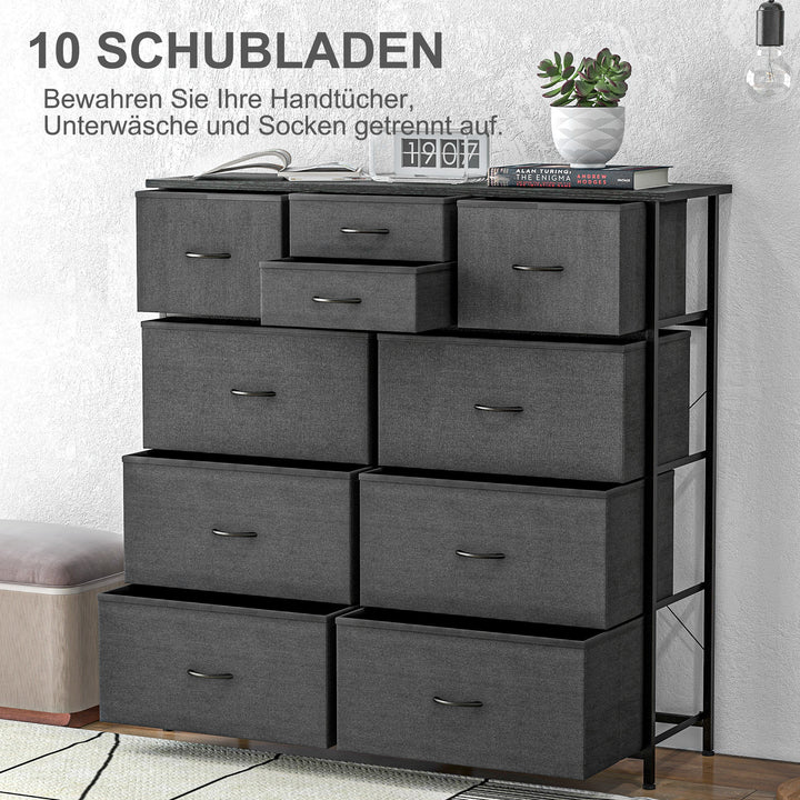 Kommode, skænk med stofskuffer, 10 rum, metalstel, 100x30x100cm, sort