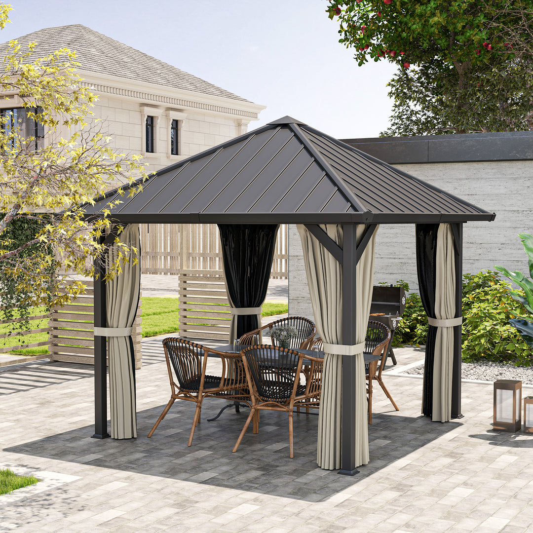 3 x 3 m pavillon med hårdt tag, havepavillon med metaltag, vandtæt havetelt med net og sidevægge, mørkegrå