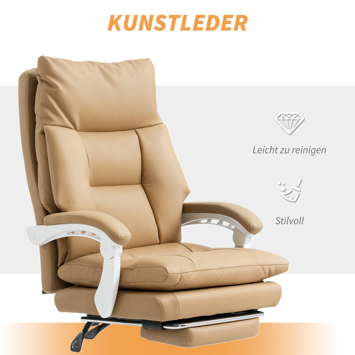 Kontorstol ergonomisk skrivebordsstol med lændestøtte, sammenklappelig armlæn, fodstøtte lysebrun