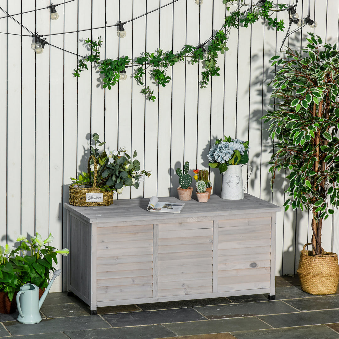 Haveopbevaringskasse, vejrbestandig, åndbar, hyndekasse, opbevaringskasse, grantræ, grå, 127 x 56 x 60 cm