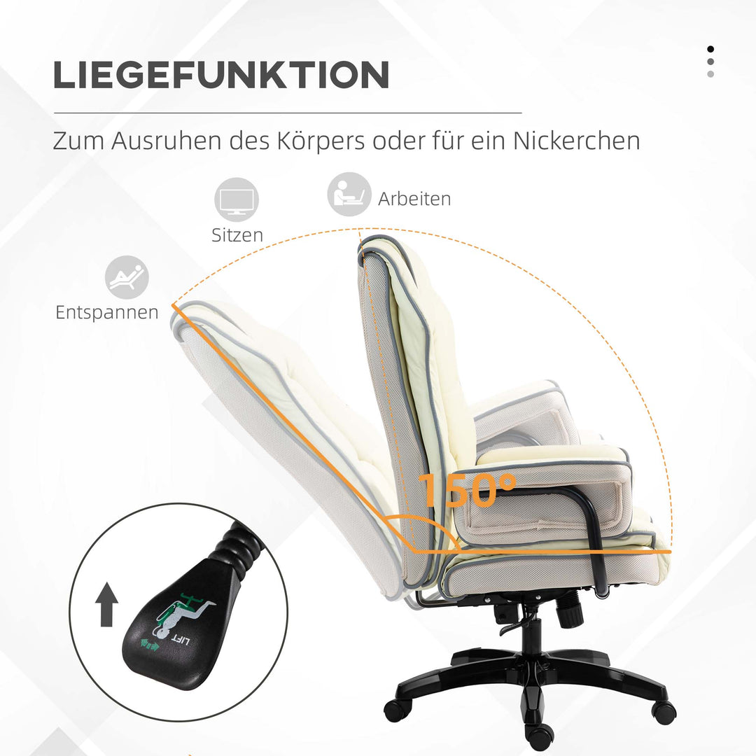 Ergonomisk kontorstol, ekstra polstret, lænefunktion, kunstlæder, 76x80x118-124 cm, creme