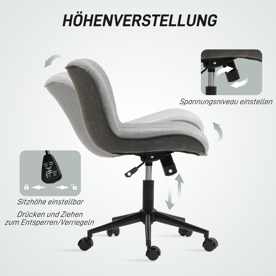 Kontorstol, polstret, højdejusterbar, drejelig, rullbar, grå