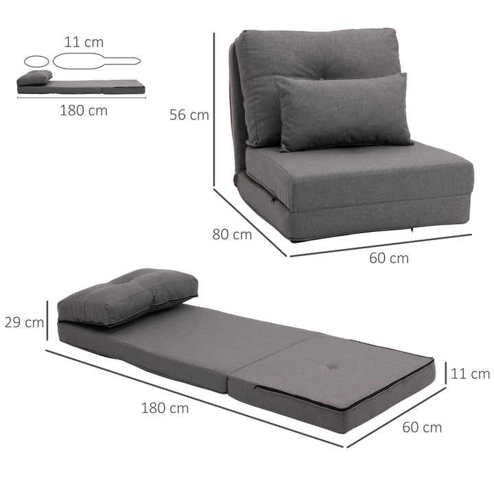Gulvstol foldmadras liggeunderlag, 2-i-1 design, aftagelig pude, 60 x 80 x 56 cm, mørkegrå