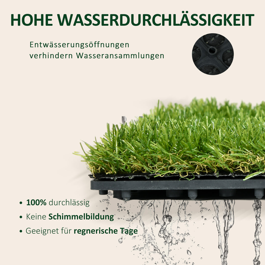 Kunstgræs, naturtro, dræningsfunktion, 6,5 fibre/m², 25 mm højde, sæt med 10 dele, hver 30x30 cm, grøn