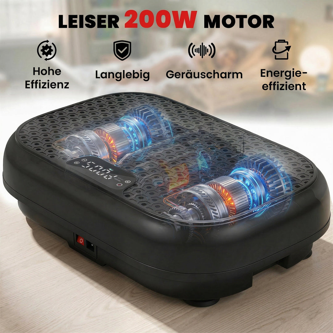 Vibrationsplade med 120 intensitetsniveauer, 5 forudindstillede programmer, fjernbetjening, LED-display til muskelopbygning, sort