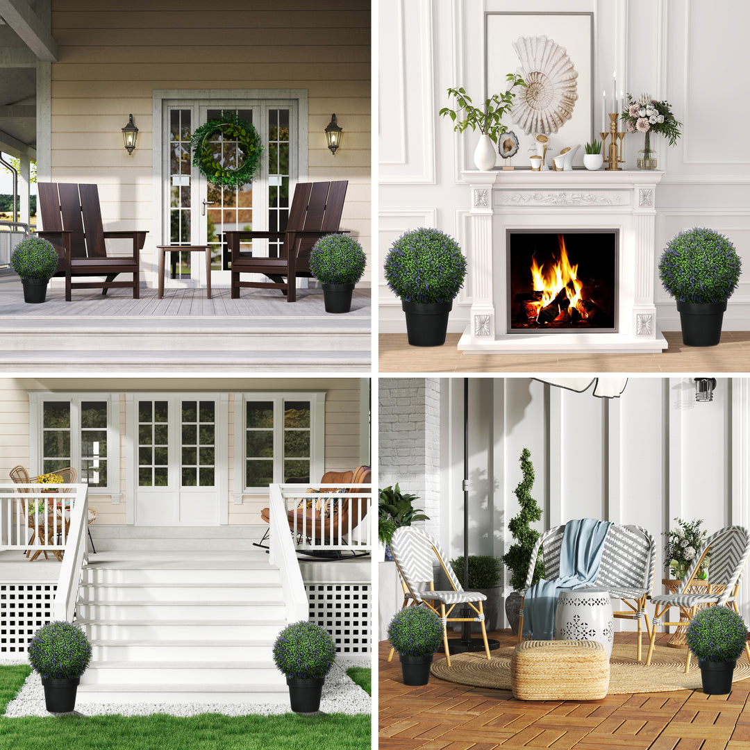 Sæt med 2 kunstige kugleplanter, uv-resistente, indendørs og udendørs, 42 cm, grøn + lilla