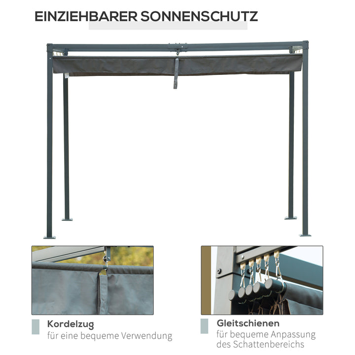 Pergola 3x2m havepavillon, metalterrassetag, havepavillon med justerbart tag, fritstående, solbeskyttelse til terrasse og have, grå