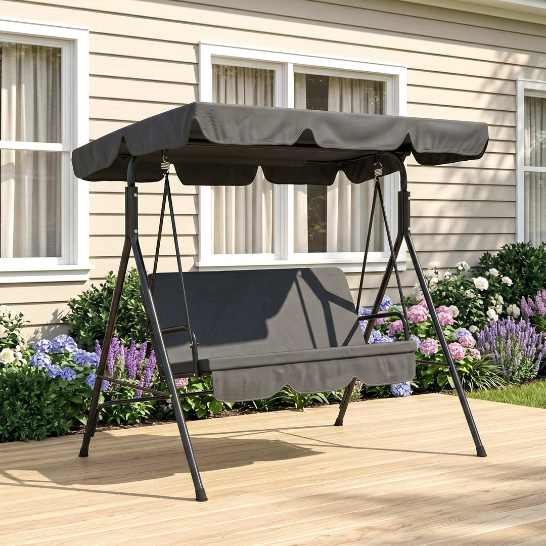 3-personers Hollywood gyngestol til haven, vejrbestandig, 172 cm x 110 cm x 153 cm, sort