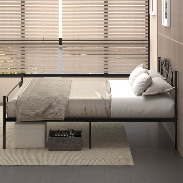 Seng 160 x 200 cm, sengestel med lamelbund af stål, opbevaring under sengen, dobbeltseng, sort