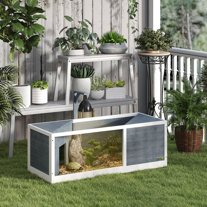 Skildpaddehus med letåbnende top, lysarmatur, transparent front, 120 x 50 x 40 cm, grå