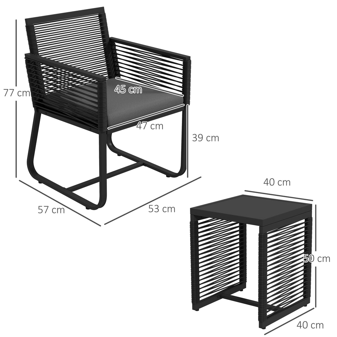3-delt bistrosæt, balkonsæt, terrassesæt, vejrbestandigt, moderne design, 53 cm x 57 cm x 77 cm, sort + grå