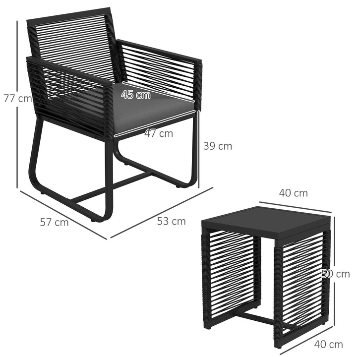 3-delt bistrosæt, balkonsæt, terrassesæt, vejrbestandigt, moderne design, 53 cm x 57 cm x 77 cm, sort + grå