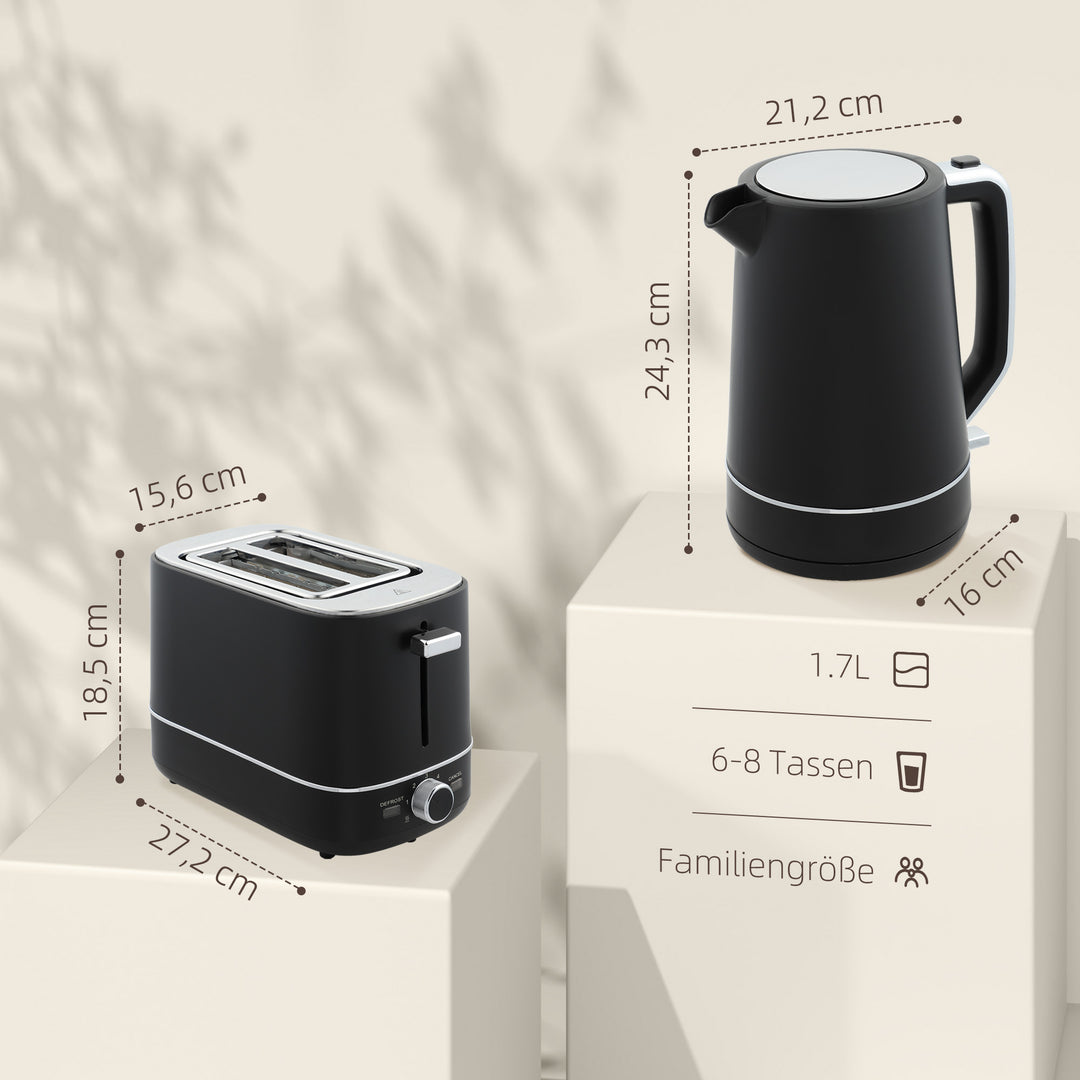 Sæt med 1,7 l elkedel og brødrister med 6 bruningsniveauer, sort/stål