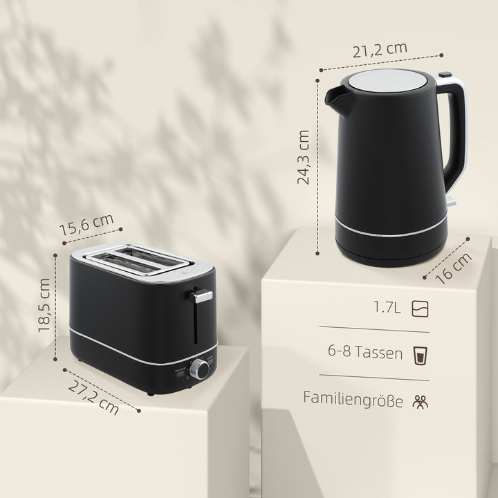 Sæt med 1,7 l elkedel og brødrister med 6 bruningsniveauer, sort/stål
