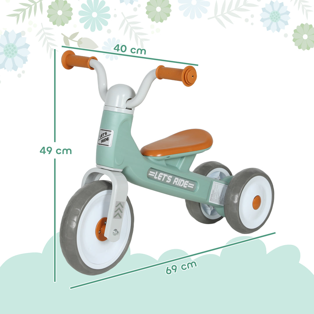 Balancecykel til småbørn uden pedaler, 3 lydløse hjul til 12-36 måneder drenge og piger, indendørs udendørs, grøn