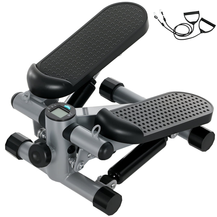 2 I 1 mini stepper til hjemmet med power ropes, lcd display up-down swing stepper 41 x 30,5 x 18,5 cm grå