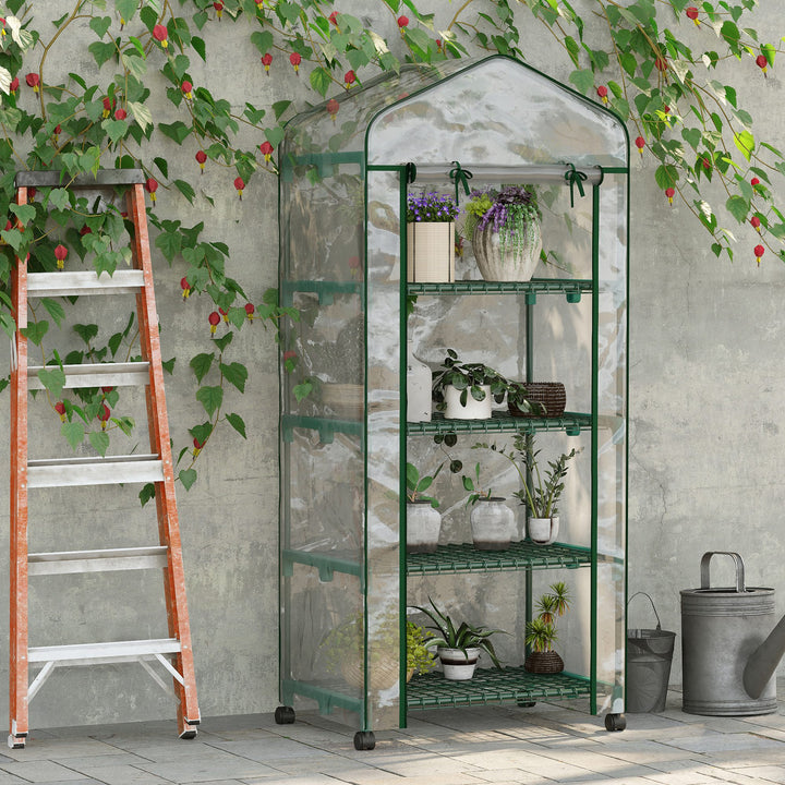 Foliedrivhus, drivhus, minidrivhus, plantehus, kold ramme, 4 hylder, 69 x 50 x 165 cm, transparent