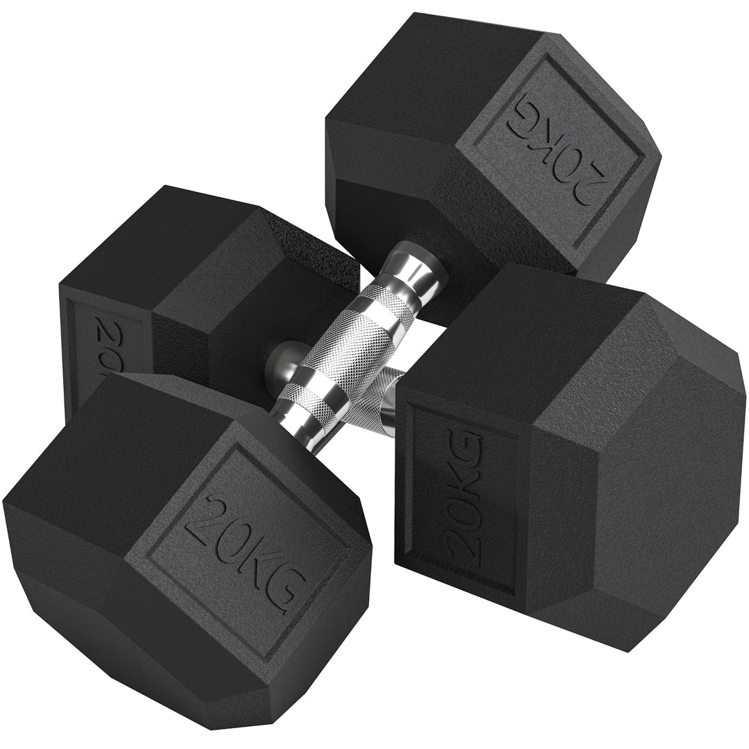 Håndvægte med riflet håndtag, støbejernshåndvægte, 2 x 20 kg til hjemmetræning, fitnesscenter, styrketræning
