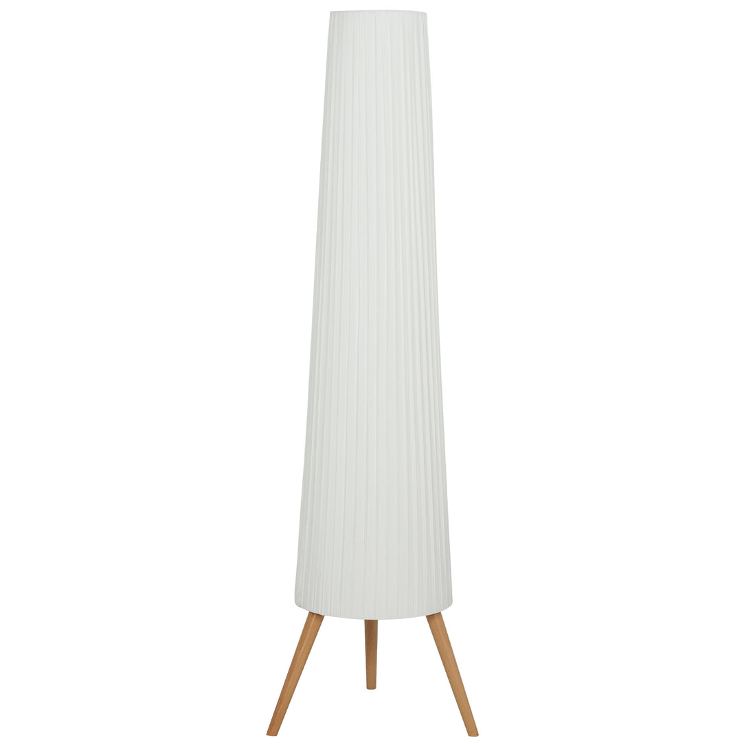 LED-gulvlampe til stue, dæmpbar, træ med trebensfod, gulvlampe med fodkontakt, 46 x 46 x 153 cm, hvid