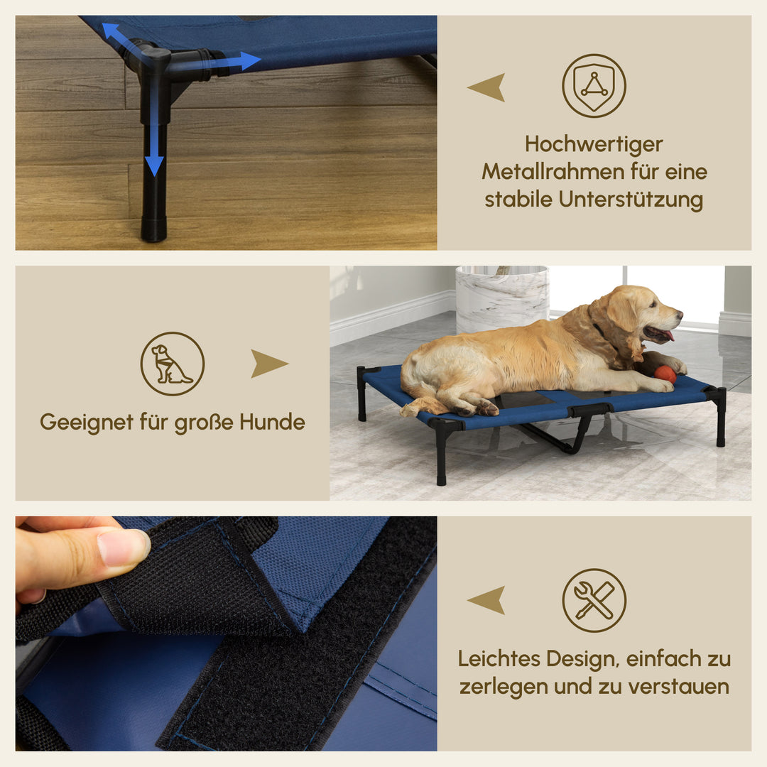 Hundeseng udendørs katteseng kæledyrsseng soveplads metal 600d oxfordstof blå 91,5 x 76,2 x 18 cm