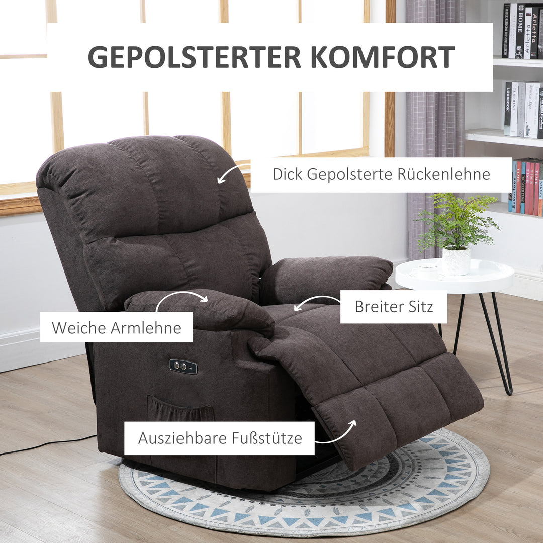 Lænestol, lænestol, justerbar, med usb-port, sidelomme, fodstøtte, skum, brun