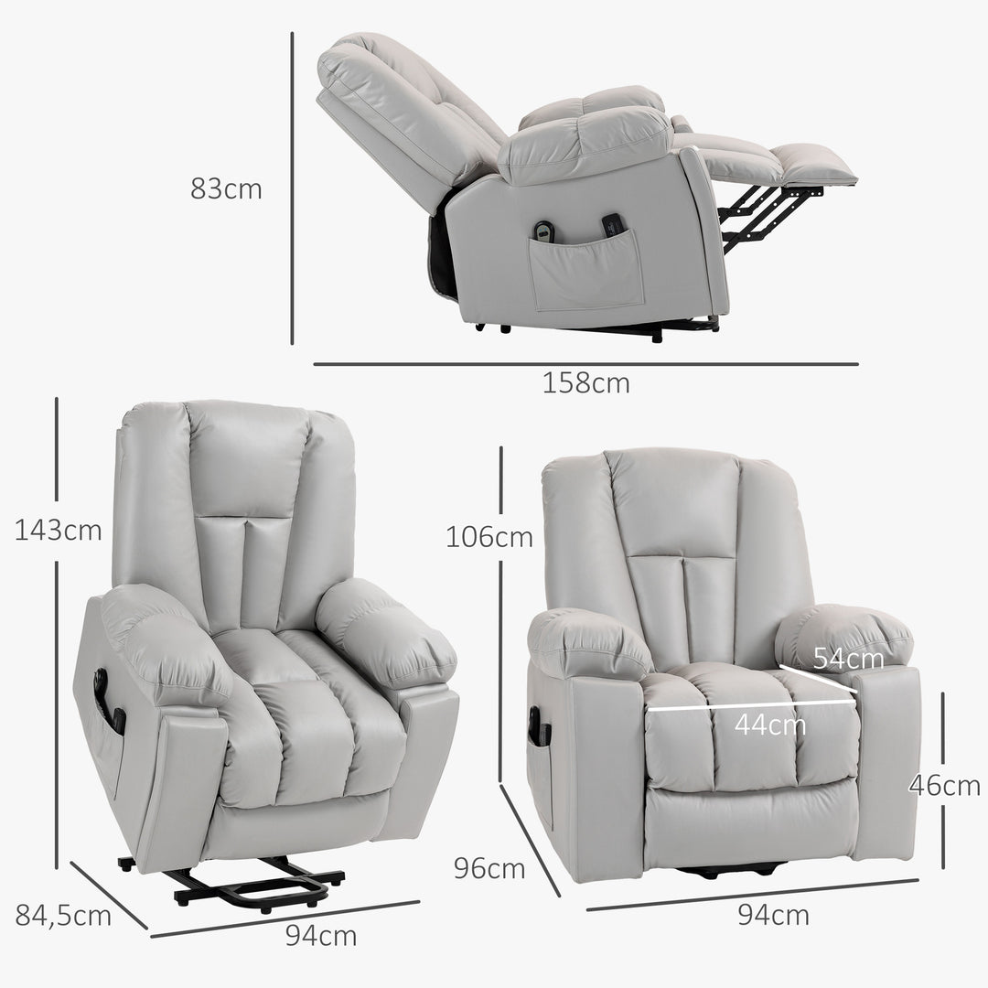 Massagestol lænestol seniorstol, fjernbetjening, sidelommer, 94 cm x 96 cm x 106 cm, grå