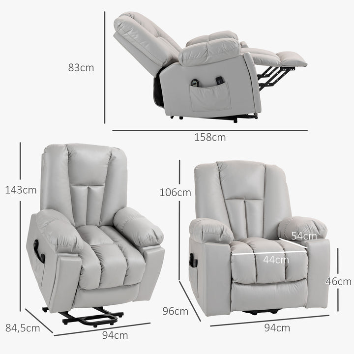 Massagestol lænestol seniorstol, fjernbetjening, sidelommer, 94 cm x 96 cm x 106 cm, grå