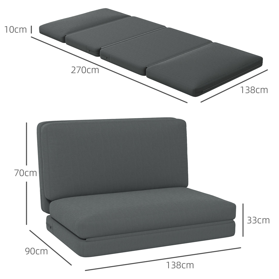 3-I-1 foldbar lænestol med gæstemadras, delbar, 138 cm bred, mørkegrå