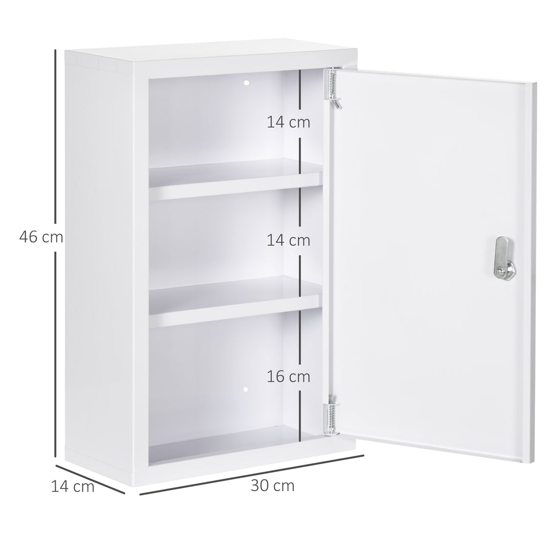 Kleankin medicinskab, 3 rum, aflåselig dør, robust stålkabinet, hvid, 30 x 14 x 46 cm