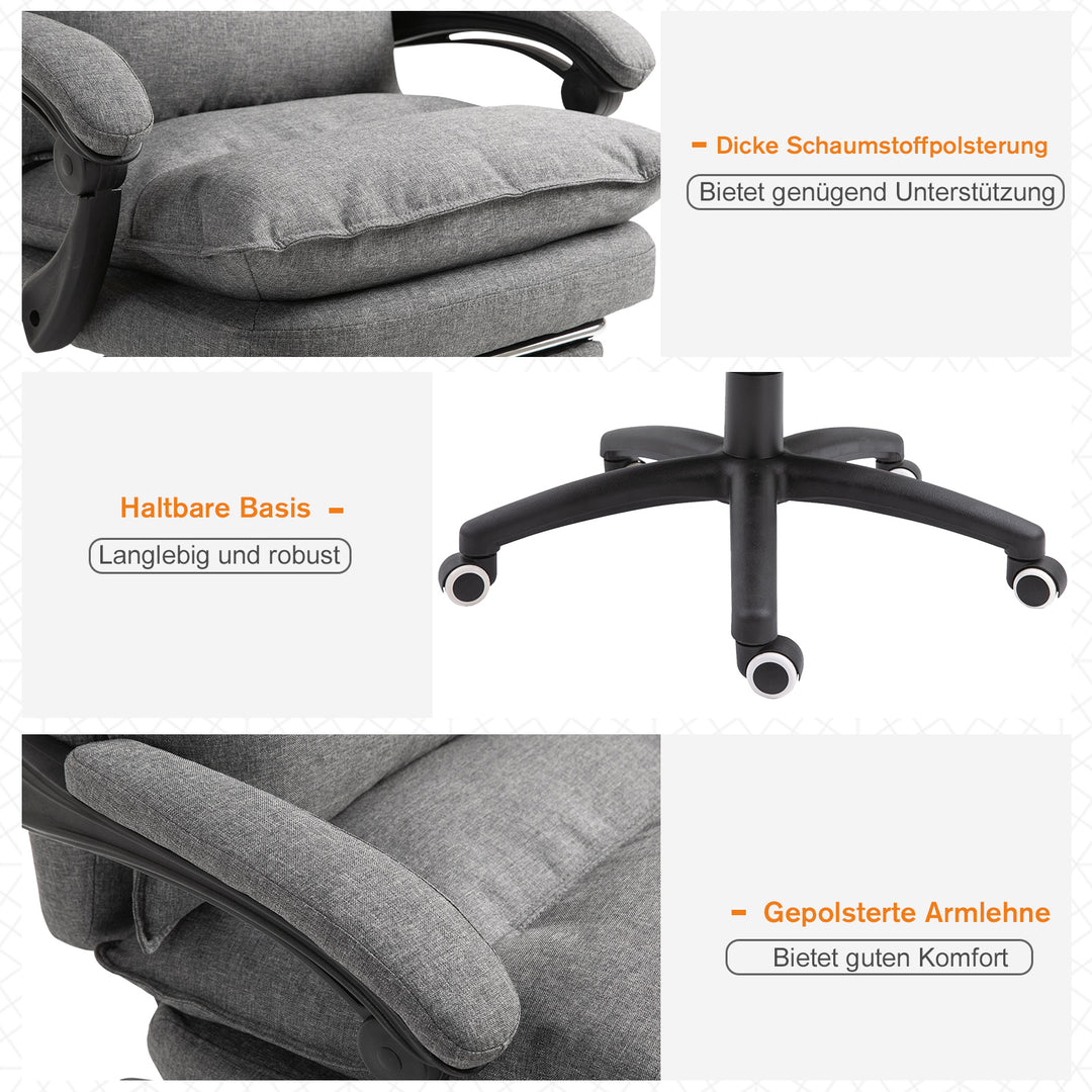 Massagekontorstol, skrivebordsstol med massagefunktion, højdejusterbar, ergonomisk drejestol, nylon, grå