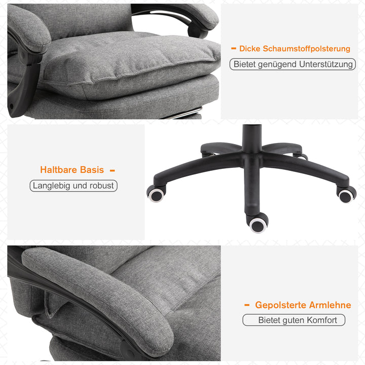 Massagekontorstol, skrivebordsstol med massagefunktion, højdejusterbar, ergonomisk drejestol, nylon, grå