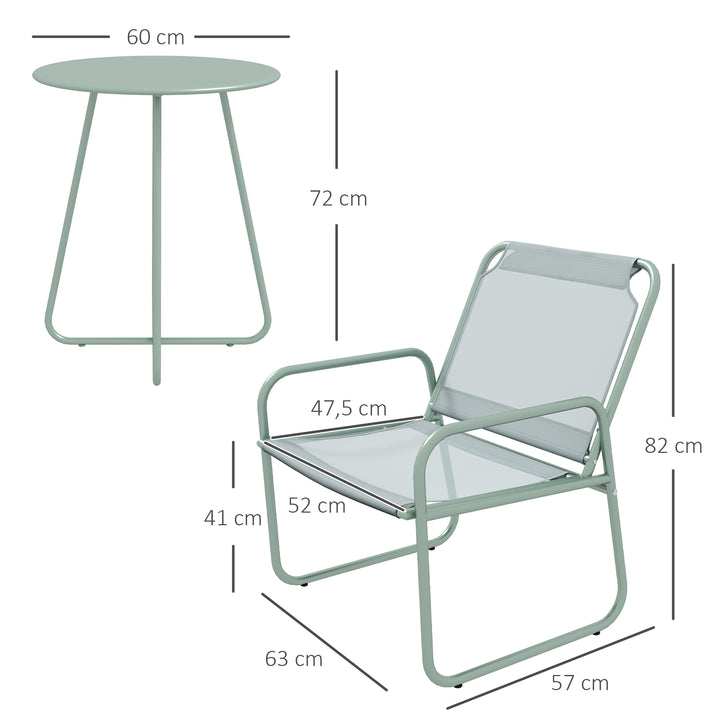 3-Delt havemøbelsæt, 2 stole med åndbart stofbetræk, 1 rundt bord ø60 cm, grøn