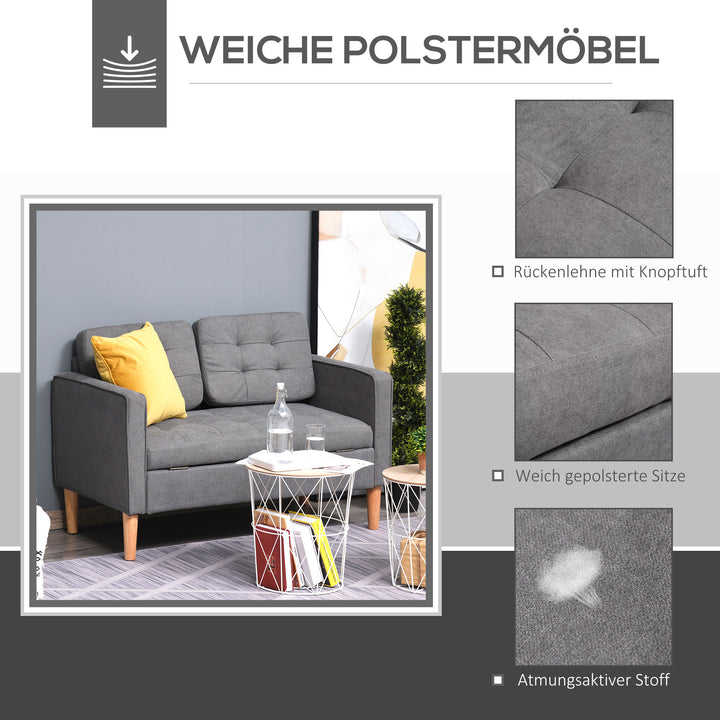 2-personers sofa, sofa med opbevaring, træben, polstret sofa med fløjlslook til stue, soveværelse, 117 x 62 x 78 cm, grå
