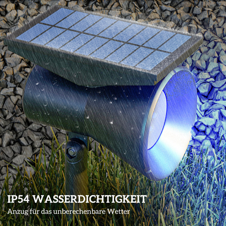 Solcellelamper, 2-pak solcellelamper, solcelledrevet havelampe med 2 lysfarver, gulv-/vægmonteret, ip54 vandtæt til balkon, terrasse, sort